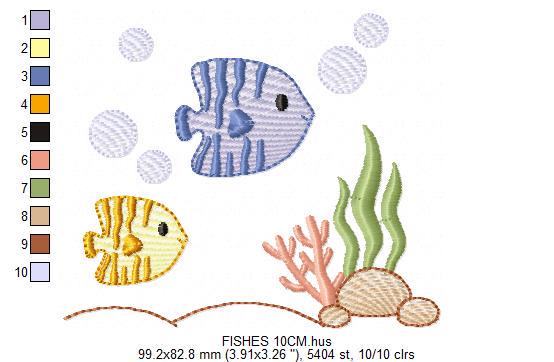 Clown Fish embroidery designs - Ocean animals machine pattern - Orange Fish with shells bubbles and algae - Instant download pes jef dst vp3