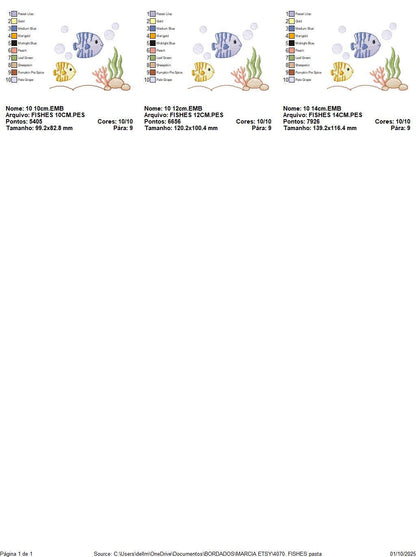 Clown Fish embroidery designs - Ocean animals machine pattern - Orange Fish with shells bubbles and algae - Instant download pes jef dst vp3