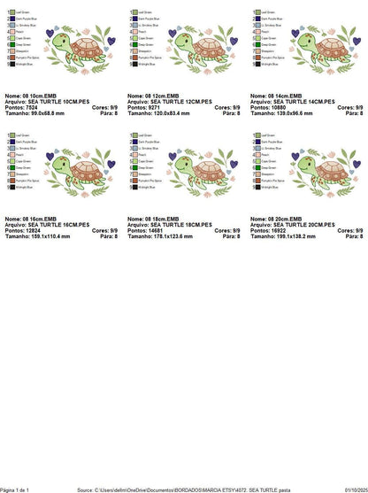 Turtle embroidery design - Sea Ocean water animal machine embroidery pattern - Baby boy file - Instant digital download pes jef dst hus vp3