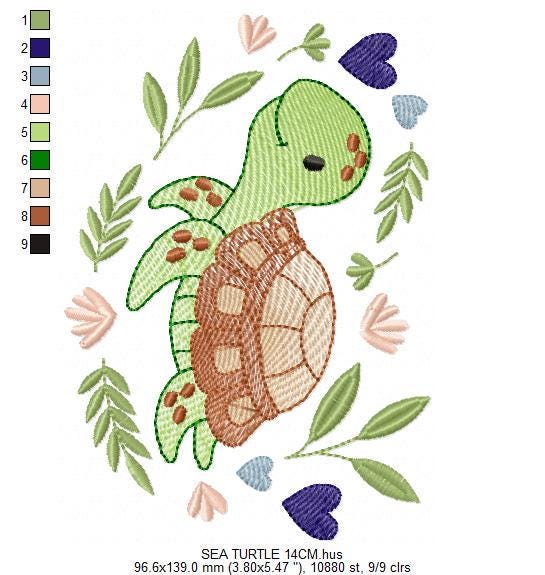 Turtle embroidery design - Sea Ocean water animal machine embroidery pattern - Baby boy file - Instant digital download pes jef dst hus vp3