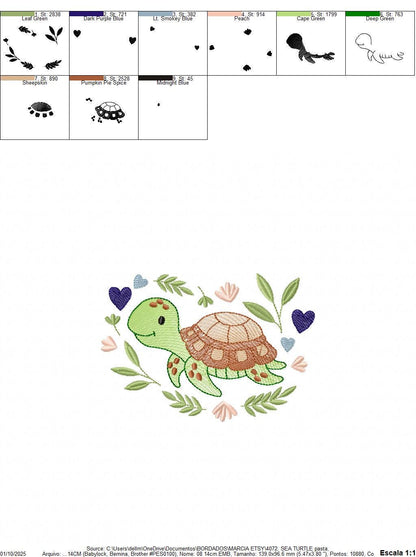 Turtle embroidery design - Sea Ocean water animal machine embroidery pattern - Baby boy file - Instant digital download pes jef dst hus vp3