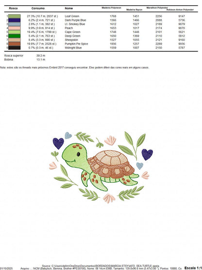 Turtle embroidery design - Sea Ocean water animal machine embroidery pattern - Baby boy file - Instant digital download pes jef dst hus vp3