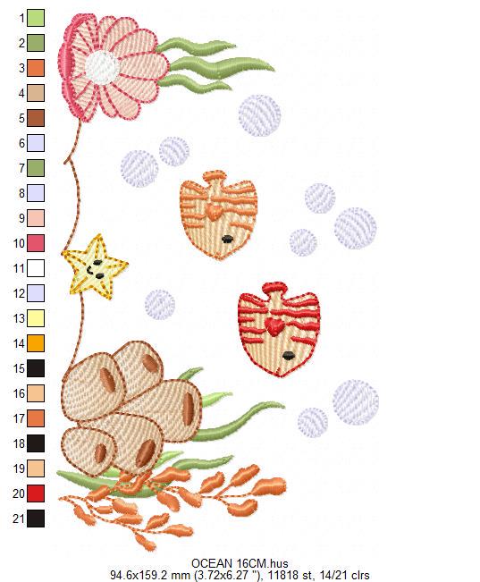 Ocean animals embroidery designs - Sea bottom fishes pearl shell and algae machine pattern - Baby Girl and Boy file - Instant download pes