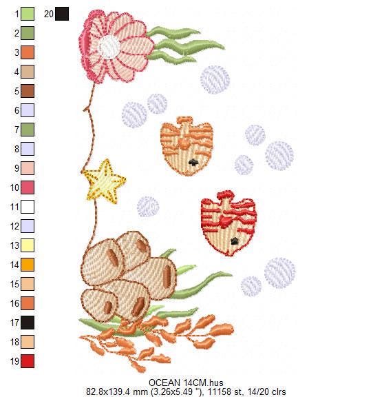 Ocean animals embroidery designs - Sea bottom fishes pearl shell and algae machine pattern - Baby Girl and Boy file - Instant download pes