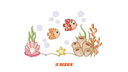 Ocean animals embroidery designs - Sea bottom fishes pearl shell and algae machine pattern - Baby Girl and Boy file - Instant download pes