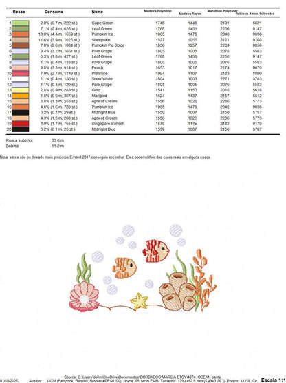 Ocean animals embroidery designs - Sea bottom fishes pearl shell and algae machine pattern - Baby Girl and Boy file - Instant download pes