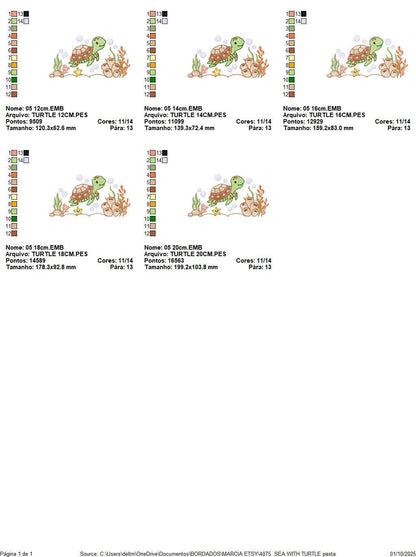 Turtle embroidery design - Sea Ocean animal machine embroidery pattern - Algae and Starfish file - Baby boy and girl - Instant download pes