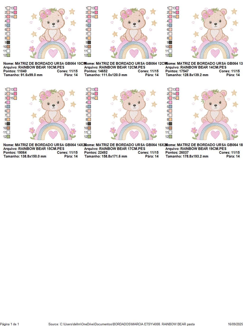 Female Bear with rainbow embroidery designs - Baby Girl Teddy with flowers machine embroidery pattern - Instant digital download pes jef dst