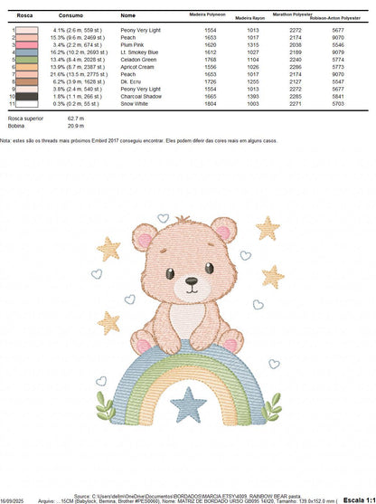Bear with rainbow embroidery designs - Baby Boy Teddy with stars machine embroidery pattern - Instant digital download pes jef hus vp3 dst
