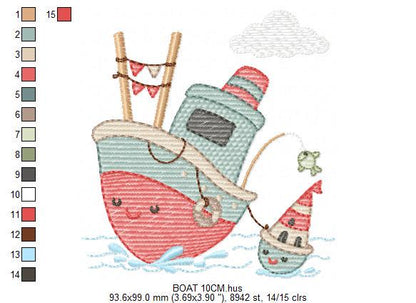 Sailboat embroidery designs - Baby Boat Boat machine embroidery pattern - Marine Ocean Nautical file - Instant digital download pes jef dst