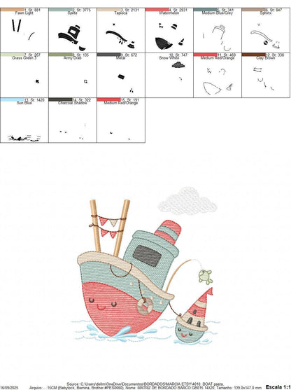 Sailboat embroidery designs - Baby Boat Boat machine embroidery pattern - Marine Ocean Nautical file - Instant digital download pes jef dst