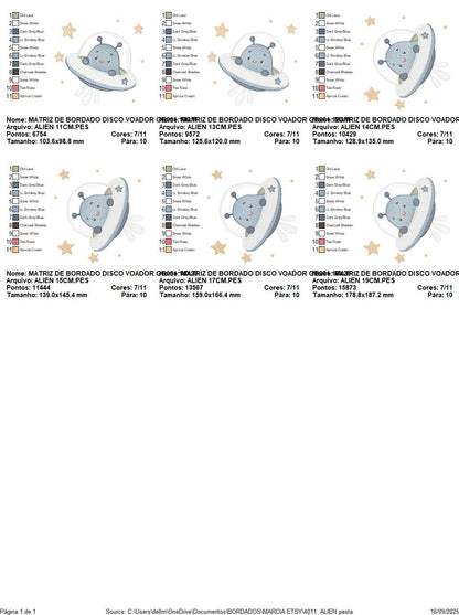 Alien with spaceship embroidery design - E.T. with space rocket machine embroidery pattern - Instant digital download pes jef dst vp3 hus