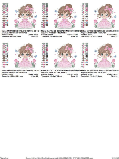 Baby girl embroidery designs - Girl with long hair bun machine embroidery pattern - Princess with flowers file - Instant download pes jef