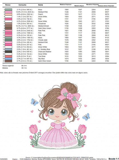 Baby girl embroidery designs - Girl with long hair bun machine embroidery pattern - Princess with flowers file - Instant download pes jef