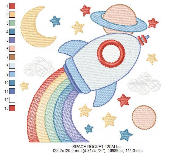 Space Rocket embroidery designs - Moon planets and stars machine embroidery pattern - Baby boy file - Instant digital download pes jef dst