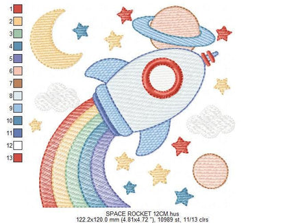 Space Rocket embroidery designs - Moon planets and stars machine embroidery pattern - Baby boy file - Instant digital download pes jef dst