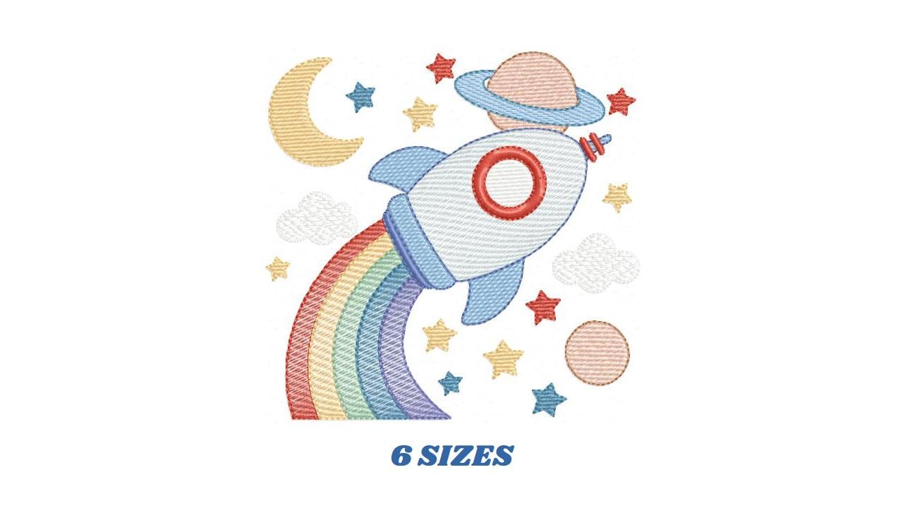 Space Rocket embroidery designs - Moon planets and stars machine embroidery pattern - Baby boy file - Instant digital download pes jef dst