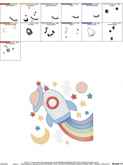 Space Rocket embroidery designs - Moon planets and stars machine embroidery pattern - Baby boy file - Instant digital download pes jef dst