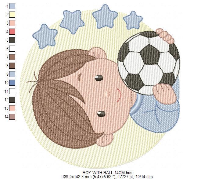 Baby boy embroidery designs - Soccer Player machine embroidery file - Boy with ball file - Instant digital download pes jef dst hus vp3 xxx