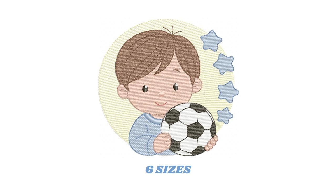 Baby boy embroidery designs - Soccer Player machine embroidery file - Boy with ball file - Instant digital download pes jef dst hus vp3 xxx