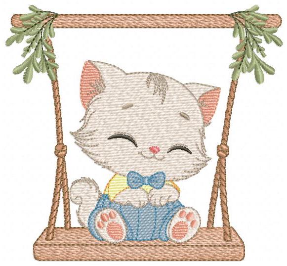 Cat embroidery design - Kitty with clothes and tie machine embroidery pattern - Baby boy cat with swing file - Instant digital download pes