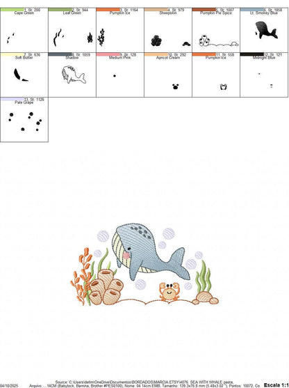 Whale embroidery designs - Ocean Animal Big Fish with crown machine embroidery pattern - Sea Life Baby Boy - Instant digital download pes