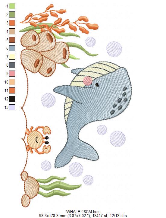 Whale embroidery designs - Ocean Animal Big Fish with crown machine embroidery pattern - Sea Life Baby Boy - Instant digital download pes