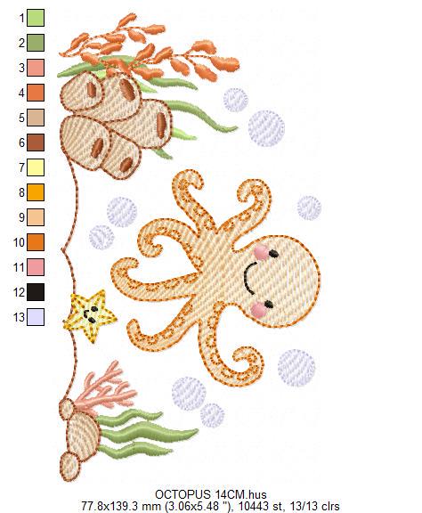 Octopus embroidery design - Cephalopod machine embroidery pattern - Ocean animals seashell coral sea - Instant digital download pes jef dst