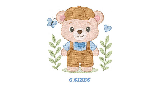 Teddy Bear embroidery designs - Male bear with clothes and cap machine embroidery pattern - Baby boy children toy - Instant download pes jef