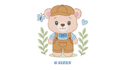 Teddy Bear embroidery designs - Male bear with clothes and cap machine embroidery pattern - Baby boy children toy - Instant download pes jef