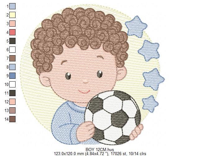 Baby boy embroidery designs - Soccer Player machine embroidery file - Boy with ball file - Instant digital download pes jef dst hus vp3 xxx