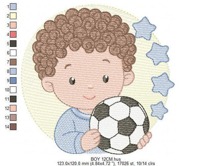 Baby boy embroidery designs - Soccer Player machine embroidery file - Boy with ball file - Instant digital download pes jef dst hus vp3 xxx