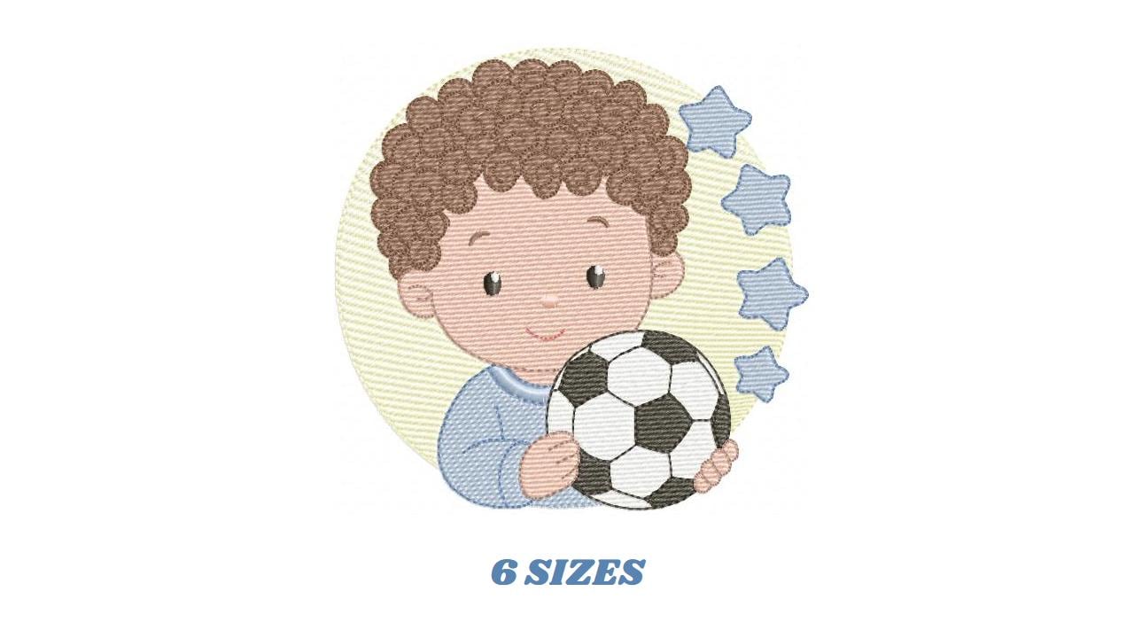 Baby boy embroidery designs - Soccer Player machine embroidery file - Boy with ball file - Instant digital download pes jef dst hus vp3 xxx