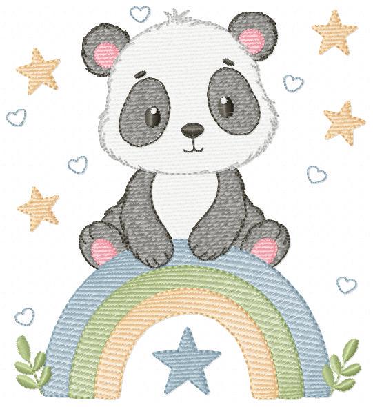 Panda embroidery design - Animal with rainbow and flowers machine embroidery pattern - Baby boy file - Instant digital download pes jef dst