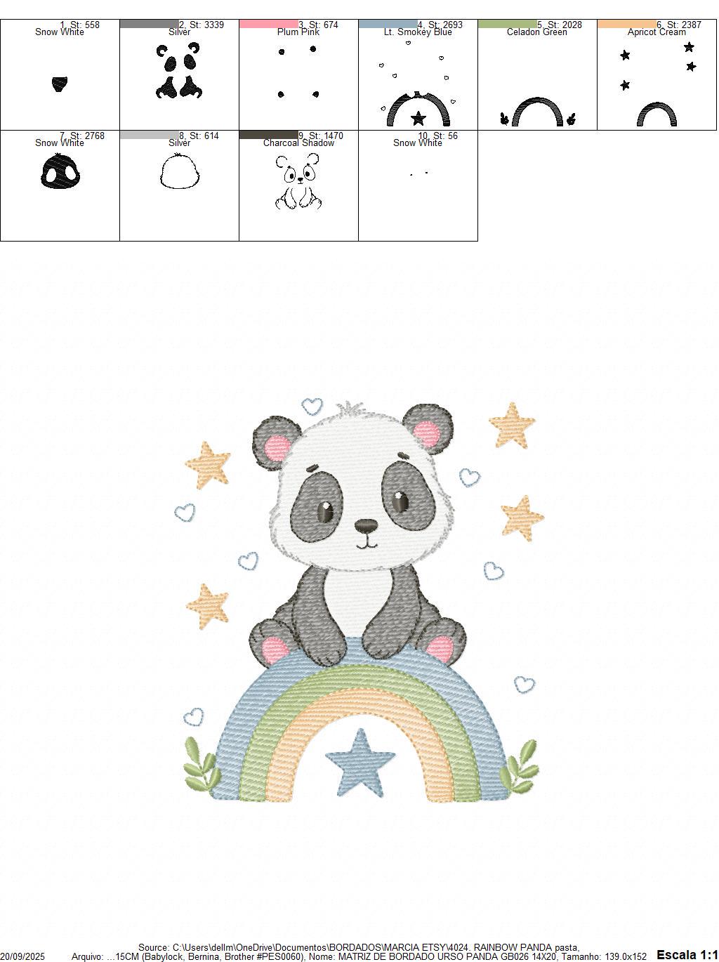 Panda embroidery design - Animal with rainbow and flowers machine embroidery pattern - Baby boy file - Instant digital download pes jef dst