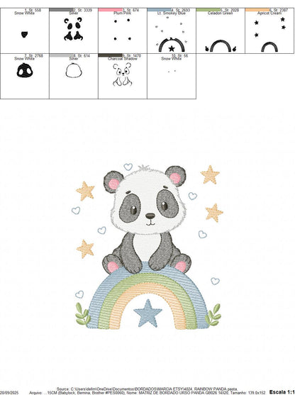 Panda embroidery design - Animal with rainbow and flowers machine embroidery pattern - Baby boy file - Instant digital download pes jef dst