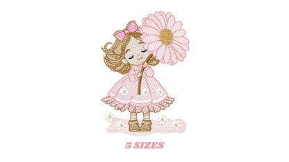 Baby girl embroidery designs - Girl with long hair machine embroidery pattern - Princess with flowers file - Instant download pes jef dst