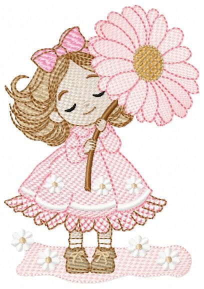 Baby girl embroidery designs - Girl with long hair machine embroidery pattern - Princess with flowers file - Instant download pes jef dst