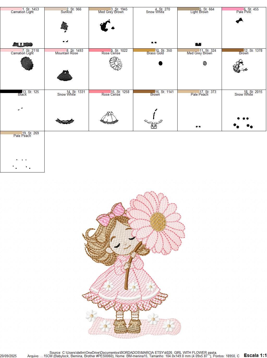 Baby girl embroidery designs - Girl with long hair machine embroidery pattern - Princess with flowers file - Instant download pes jef dst