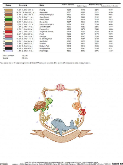 Sea animals monogram frame embroidery design - Whale Turlte fishes shell star machine embroidery pattern - Ocean coral - Instant download