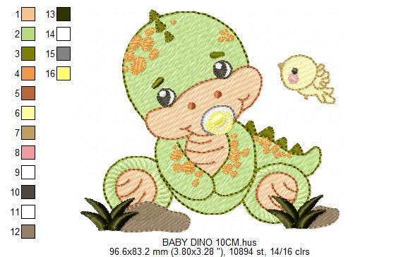 Dinosaur embroidery designs - Baby Boy Dino machine embroidery pattern - Brontosaurus with pacifier - instant digital download pes jef dst