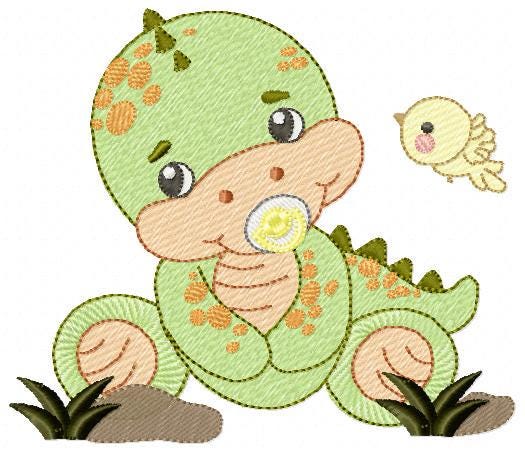 Dinosaur embroidery designs - Baby Boy Dino machine embroidery pattern - Brontosaurus with pacifier - instant digital download pes jef dst