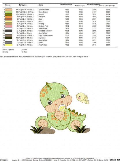 Dinosaur embroidery designs - Baby Boy Dino machine embroidery pattern - Brontosaurus with pacifier - instant digital download pes jef dst