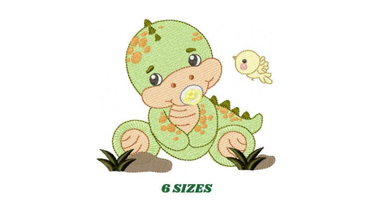 Dinosaur embroidery designs - Baby Boy Dino machine embroidery pattern - Brontosaurus with pacifier - instant digital download pes jef dst