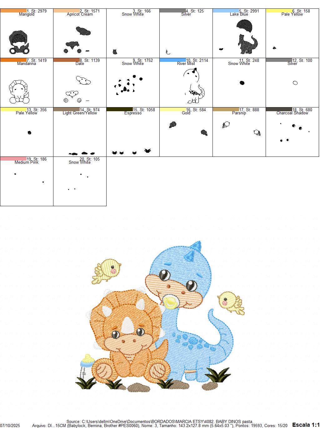 Dinosaur embroidery designs - Dino with pacifier and birds machine embroidery pattern - Brontosaurus and Triceraptor file - Instant download