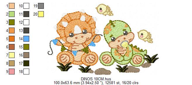 Dinosaur embroidery designs - Baby Dino with pacifier and bird machine embroidery pattern - Boy Tyrannosaurus Triceratops - Instant download
