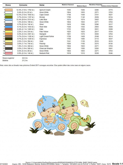 Dinosaur embroidery designs - Baby Boy Dino with pacifier and birds machine embroidery pattern - Brontosaurus T rex - Instant download pes