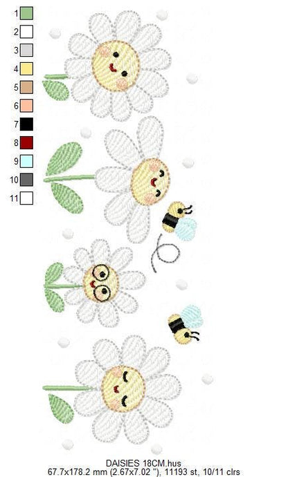 Daisies embroidery designs - Delicate flowers with bees machine embroidery pattern - Floral Kitchen towel - Instant digital download pes jef