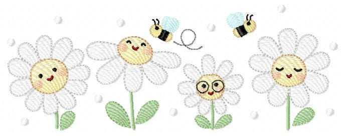 Daisies embroidery designs - Delicate flowers with bees machine embroidery pattern - Floral Kitchen towel - Instant digital download pes jef