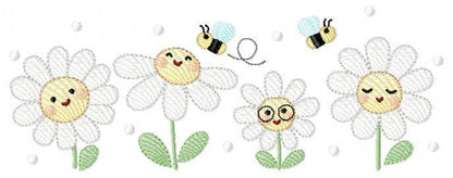 Daisies embroidery designs - Delicate flowers with bees machine embroidery pattern - Floral Kitchen towel - Instant digital download pes jef